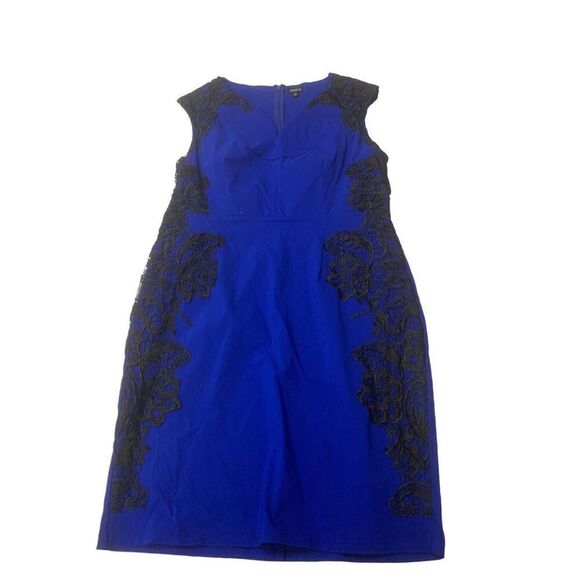 Royal Blue And Lace Patterned Plus Size Dress - Picture 1 of 10